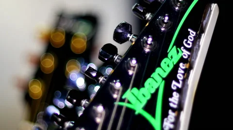 Focus shift through guitars on Stage Stock Footage 41739136