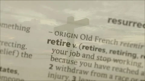 Focus shifting, dictionary page coming into clarity, translucent cross revealing Stock Footage 330159722