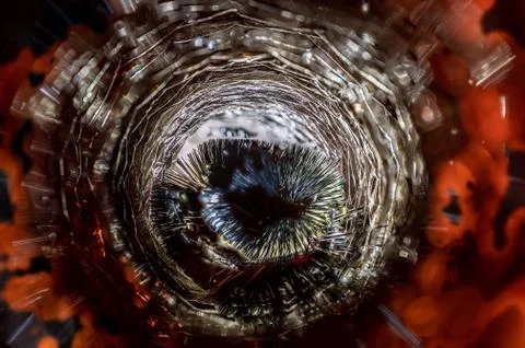 Focus stacked image of inside interior of a flexible HVAC duct line with clea Foto stock