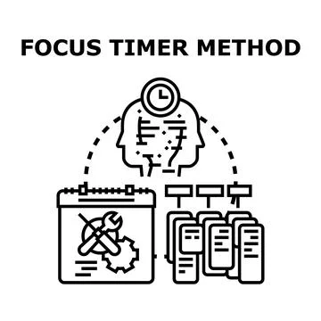 Focus timer method managing tasks and time productivity Stock Illustration