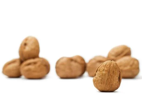 Focus on a walnut in front of others Stock Photos