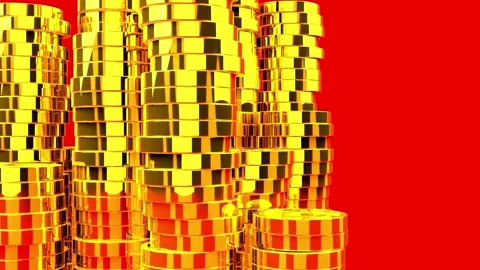 Focus on a wide view stack of gold coins with other coin stacked in the Stock-Footage 334029249