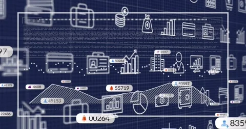 Focus window opening, frosted analytics panel showing badges sliding, plotting Stock Footage 329870123