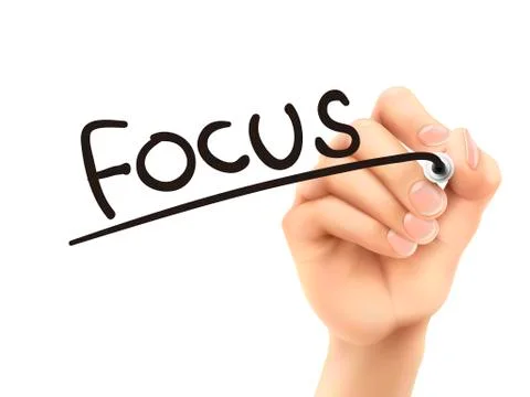 Focus word written by 3d hand Illustrazione stock