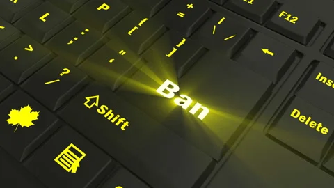 Focus on the yellow glowing Ban button Video stock 100682326