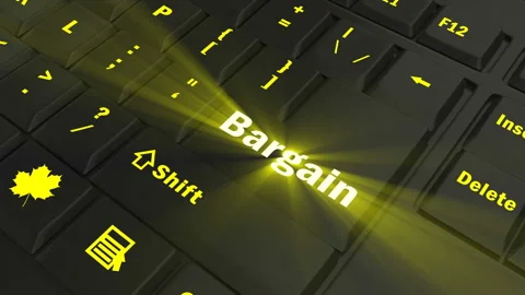 Focus on the yellow glowing Bargain button Stock Footage 100686780