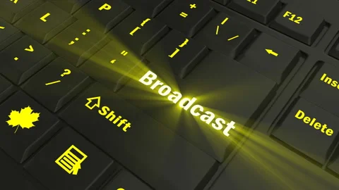 Focus on the yellow glowing Broadcast button Stock Footage 100678947