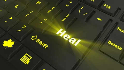 Focus on the yellow glowing Heal button Stock Footage 100687803
