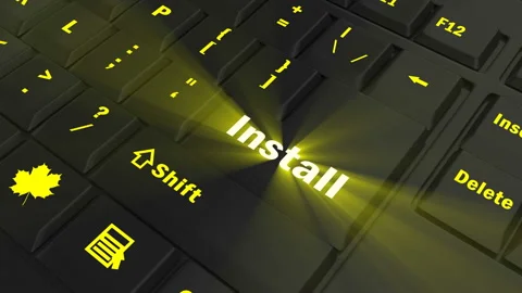 Focus on the yellow glowing Install button Stock Footage 100679960