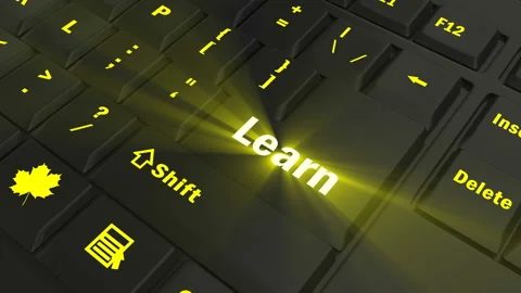 Focus on the yellow glowing Learn button Stock Footage 100688052