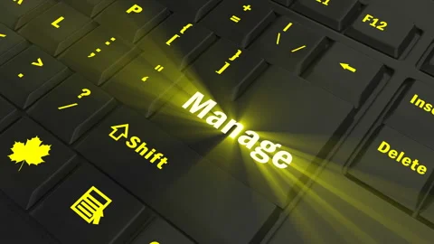 Focus on the yellow glowing Manage button Stock Footage 100680175