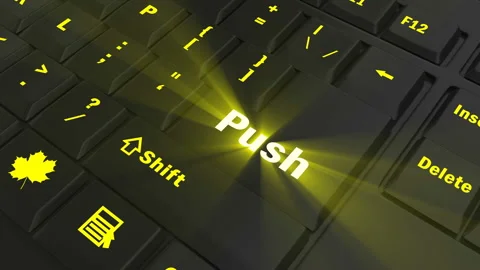 Focus on the yellow glowing Push button Stock Footage 100685243