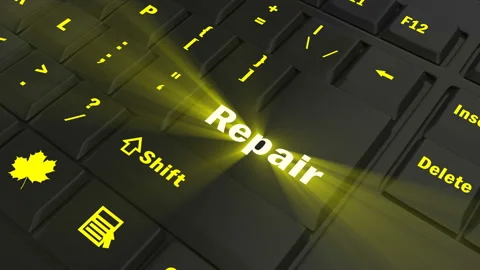 Focus on the yellow glowing Repair button Stock Footage 100689271