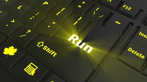 Focus on the yellow glowing Run button Stock Footage 100685773