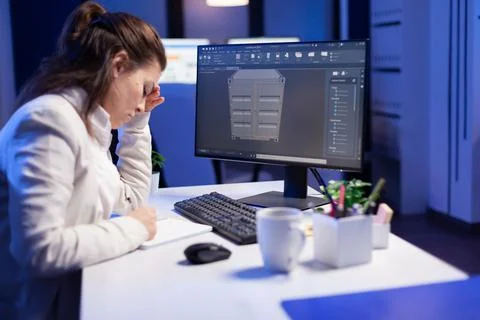 Focused architect working in 3D software developing prototype container design Stock Photos