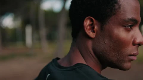 Focused Black Man Working Out in the Park Stock Footage 309408160