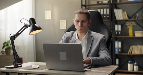 Focused businessman working using computer laptop. Successful entrepreneur Stock Footage 274737246