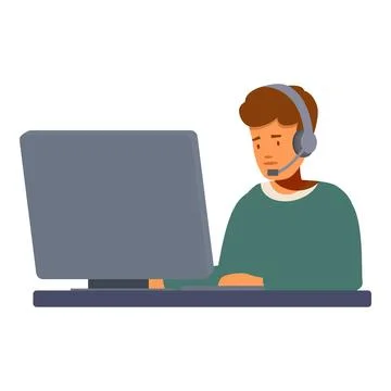 Focused call center operator working on desktop computer Illustrazione stock