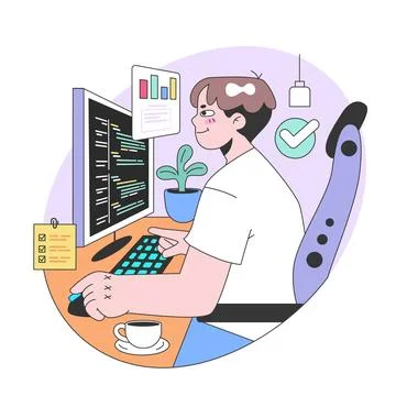 Focused developer concept. Flat vector illustration Stock Illustration