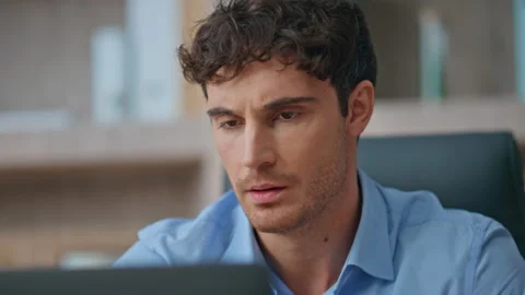 Focused entrepreneur thinking problem solution closeup. Freelancer study papers Stock Footage 276316087