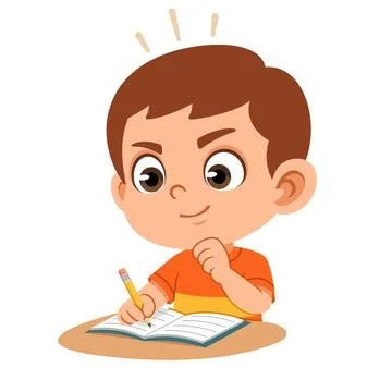 Focused Expression of Flat Boy Character Stock Illustration