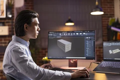 Focused freelancer developing prototypes in home office Stock Photos