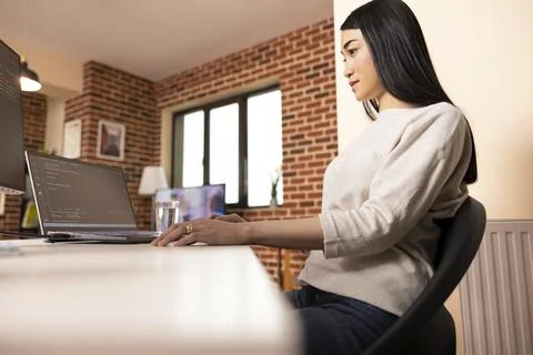 Focused Freelancer Writing Code Online Stock Photos