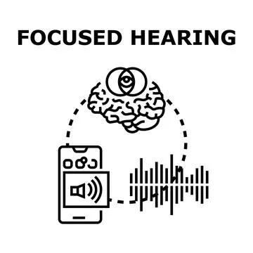 Focused hearing concept featuring brain and sound waves Stock Illustration