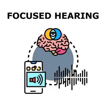 Focused hearing concept featuring brain and sound waves Stock-Illustration