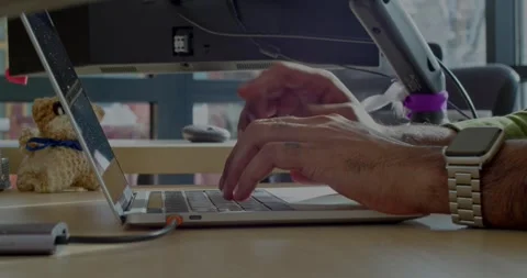 A Focused Individual Typing on Their Laptop Within a WellDesigned Workspace Stock Footage 310519792