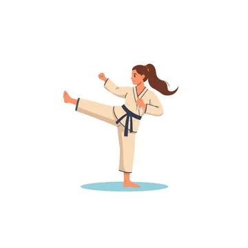 Focused karate practitioner executing a front kick with power and grace dis.. Stock Illustration