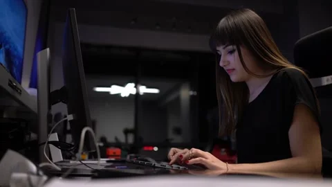 Focused Late-Night Work in a Modern Office Setting Stock-Footage 299865832