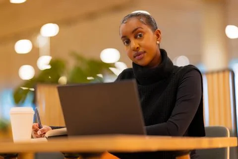 Focused learner working in library Stock Photos