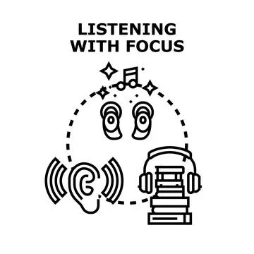 Focused listening and learning through audio content Stock Illustration