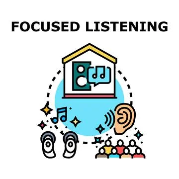 Focused listening audio experience with diverse audience Stock Illustration