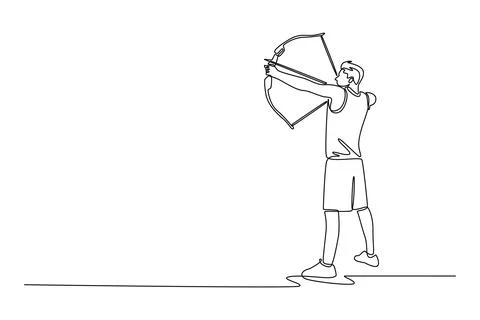 Focused man athlete is practicing archery Stockillustratie