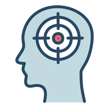 Focused mind target icon. Simple vector illustration of a head with a targe.. Stock Illustration
