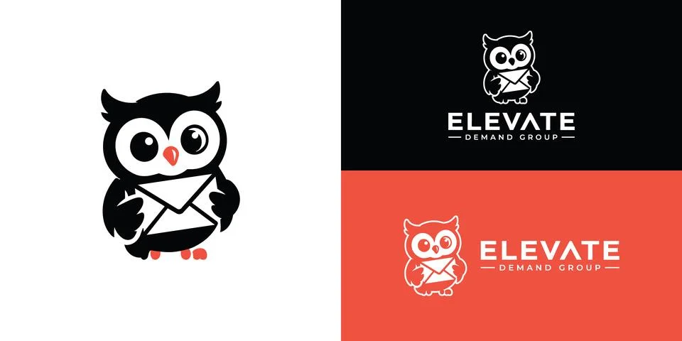 A focused owl perches on an envelope. Ilustración de archivo
