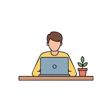 (Focused Person Computing at Desk. Flat illustration of an individual utili.. Stock Illustration