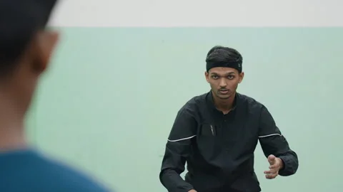 Focused Player Prepares for Table Tennis Rally During Intense Training Stock Footage 319198540