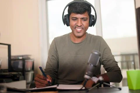 Focused Podcaster at Work Stock Photos