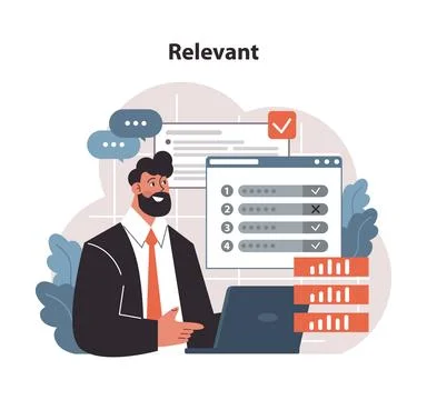 Focused professional emphasizing Relevant component of SMART objectives. Flat Stock Illustration
