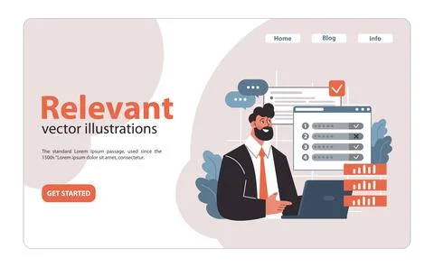 Focused professional emphasizing Relevant component of SMART objectives. Flat Stock Illustration