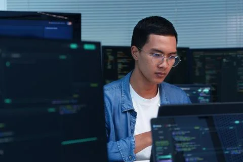 Focused Programmer Developing Digital Software Stock Photos