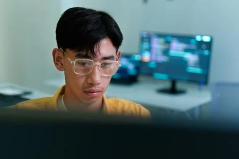 Focused Programmer Developing Digital Technology Stock Photos