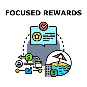 Focused rewards program earning benefits concept Stock Illustration
