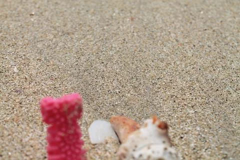 Focused Sand Texture with Softly Blurred Beach Fragments Stock Photos
