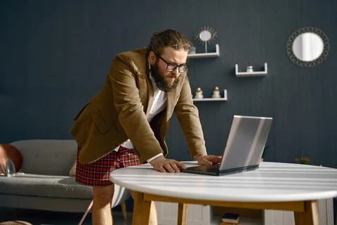 Focused smart nerd expert working online 스톡 사진