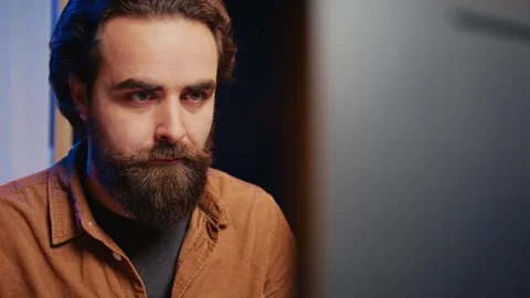 Focused software developer in home office doing coding on computer, close up Stock Footage 265331341