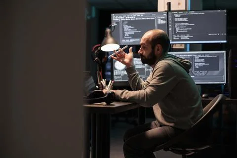 Focused software engineer thinking about source code 库存照片